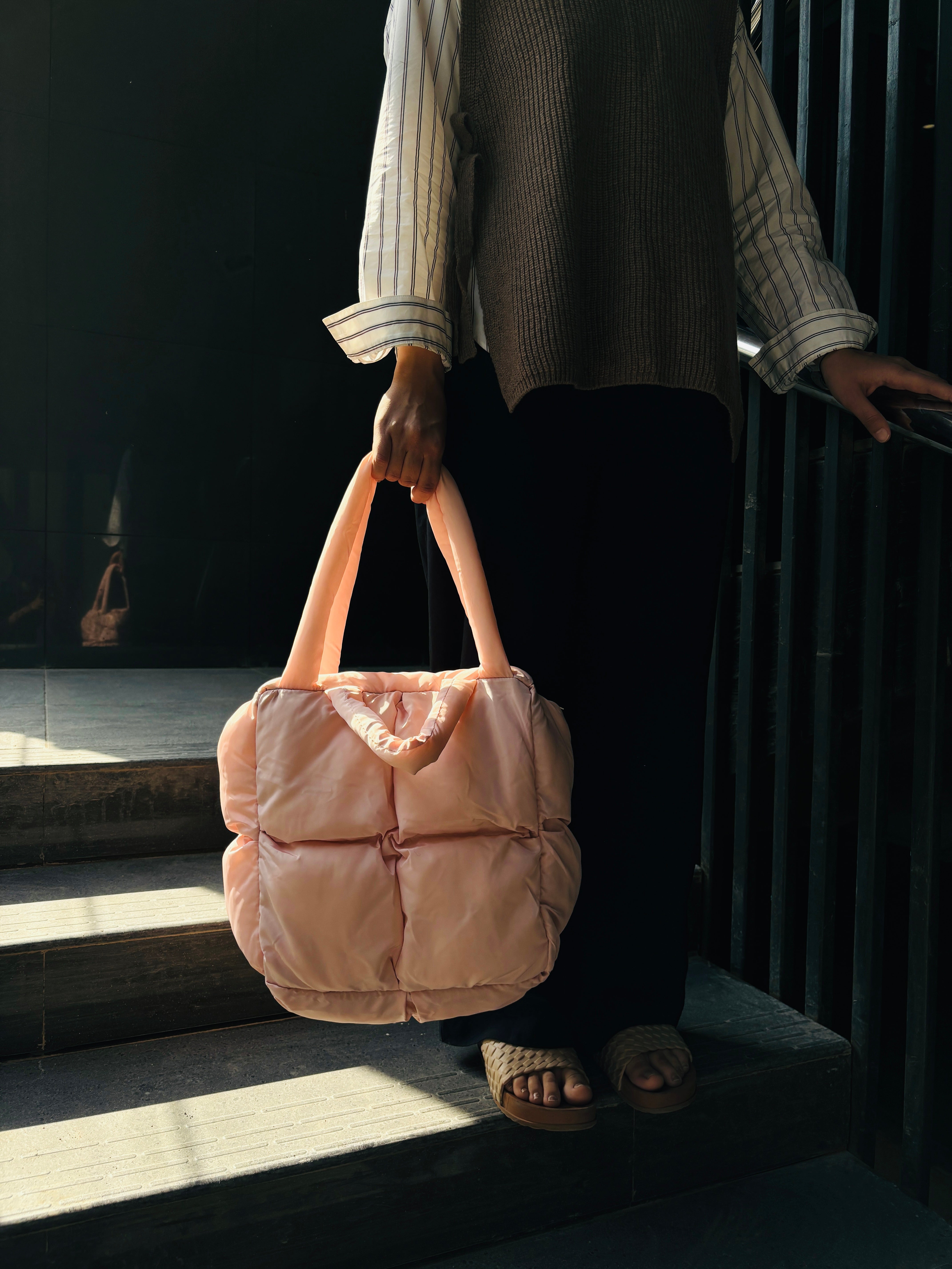 The puffer square tote bag - Soft pink