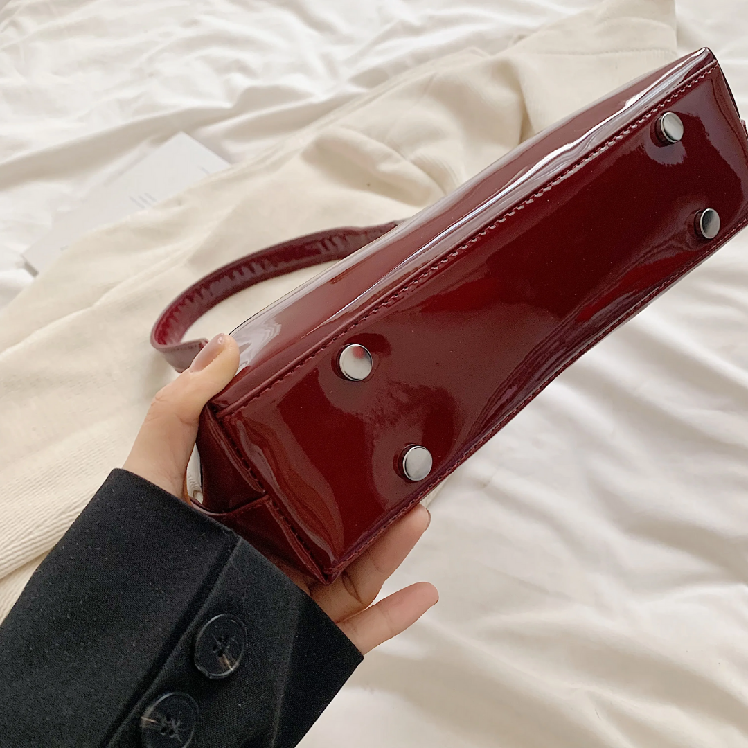 Cherry Red Patent Hobo Bag with Gold Zipper