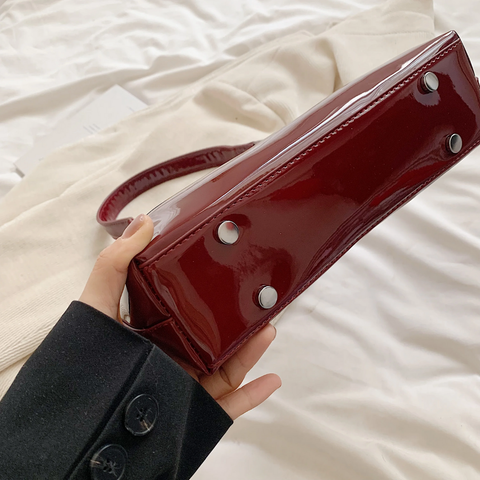 Cherry Red Patent Hobo Bag with Gold Zipper