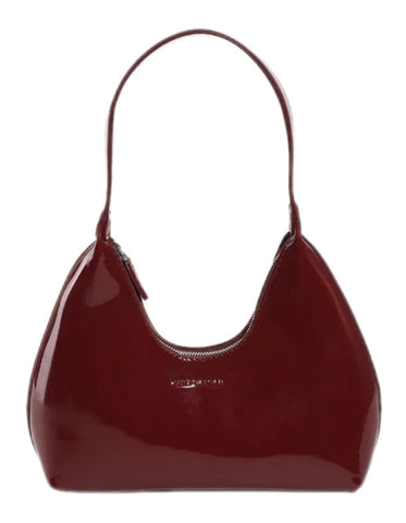 Cherry Red Patent Hobo Bag with Gold Zipper