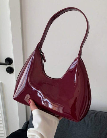 Cherry Red Patent Hobo Bag with Gold Zipper